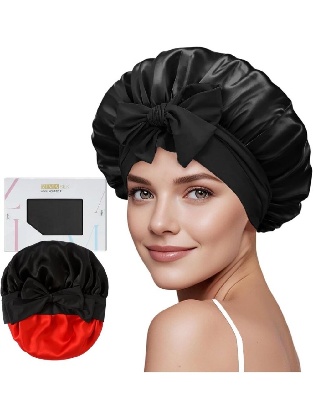 Luxurious 100% Mulberry Silk Sleep Bonnet for Long Hair - Black Hair Care